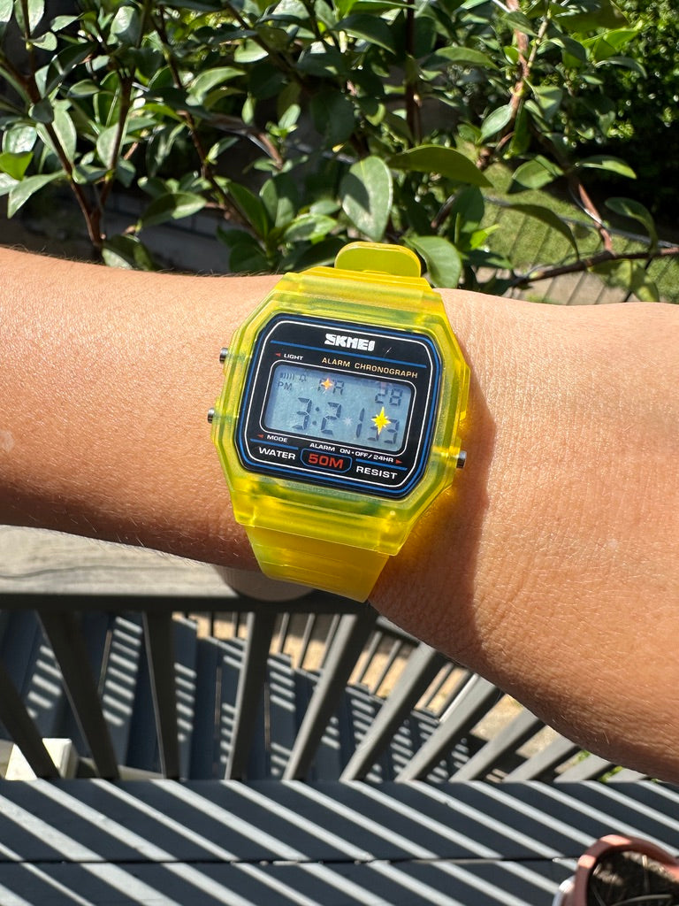 Yellow Starburst Skmei Digital Watch - Rainbow Holo Mod
