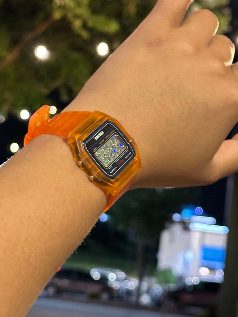 Tangerine Star Field Holo Digital Watch Mod