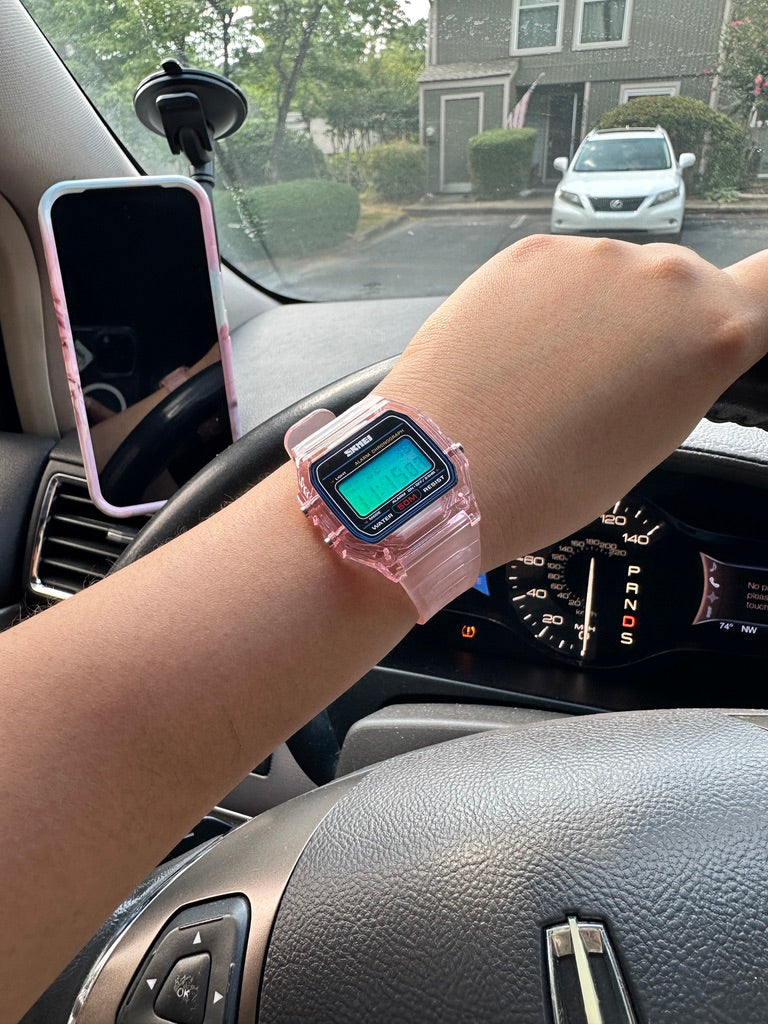 PINK Transparent Digital Watch – Rainbow Holographic Full Screen Mod - SKMEI