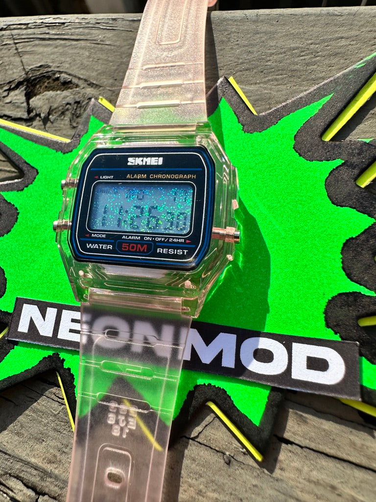 Pink Holo Watch - Rainbow Holographic Star Field - Clear Jelly SKMEI Digital Watch