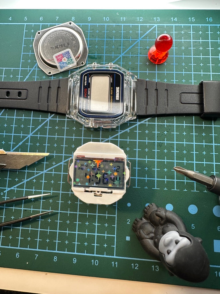 Midnight Ice Starburst Skmei Digital Watch - Rainbow Holo Mod - Clear and Black