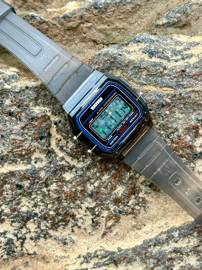 Holographic Digital Watch Star Burst - Black Transparent Jelly Watch - SKMEI Glitter Holo Mod