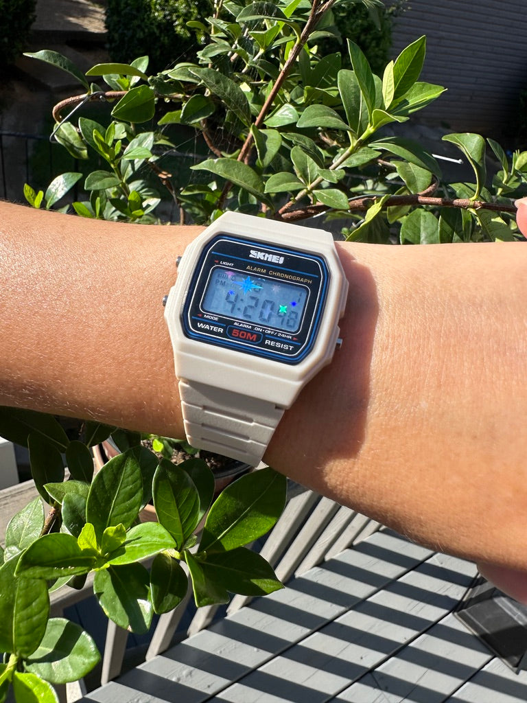 Retro Beige Starburst Skmei Digital Watch - Rainbow Holo Mod