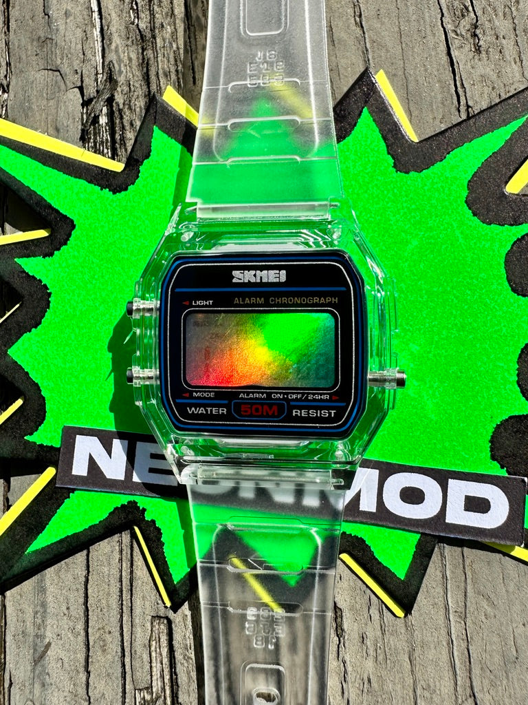 Clear Digital Watch – Rainbow Holographic Full Screen Mod