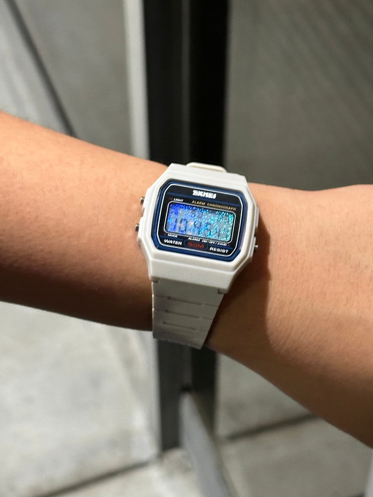 Retro Beige Star Field Skmei Digital Watch - Rainbow Holo Mod