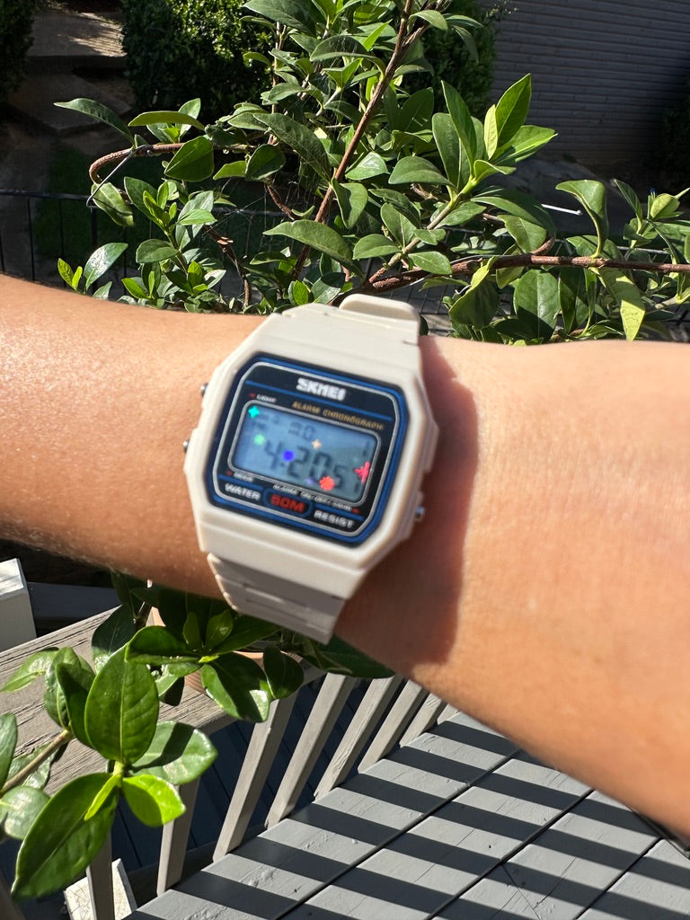 Retro Beige Starburst Skmei Digital Watch - Rainbow Holo Mod