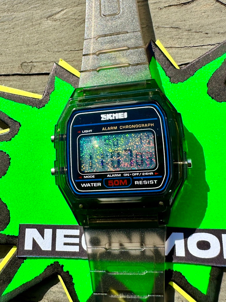 Black Holo Watch - Rainbow Holographic Star Field - Clear Jelly SKMEI Digital Watch