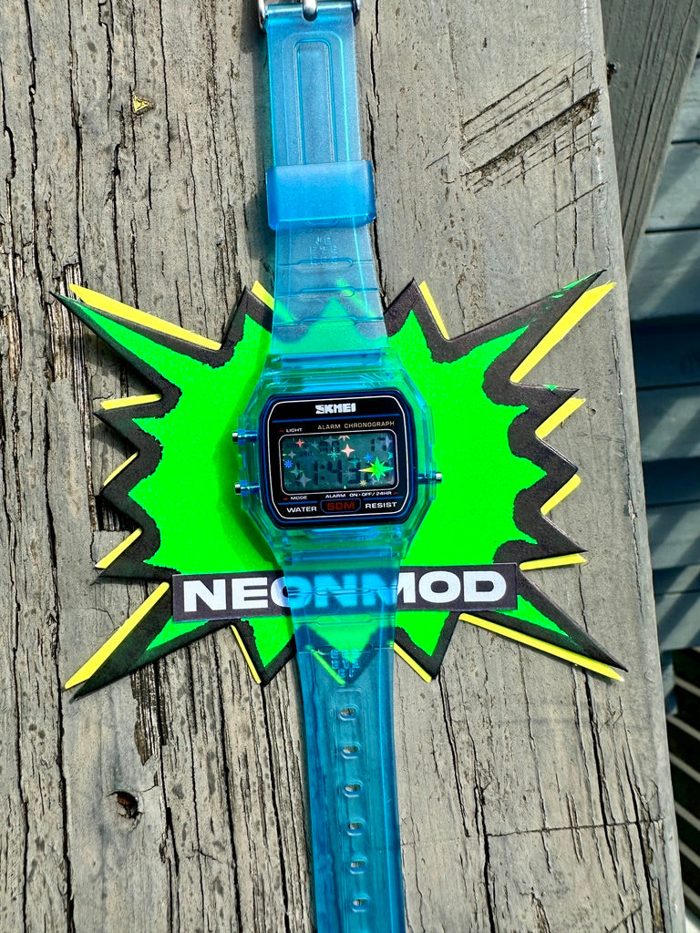 Starburst Mod Holographic Blue Y2K Watch - Translucent Retro Digital Wristwatch