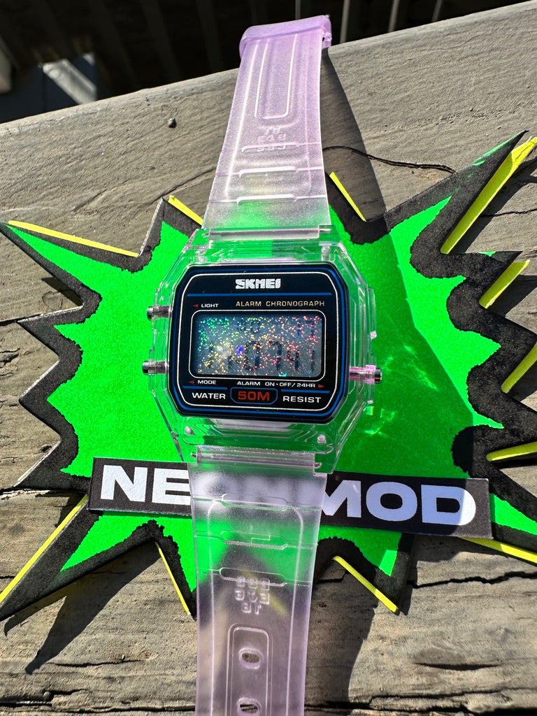 Purple Holo Watch - Rainbow Holographic Star Field - Clear SKMEI Digital Watch