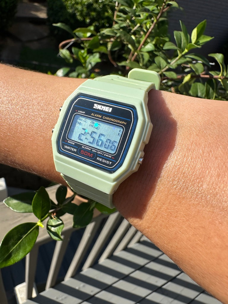 Honeydew Melon Starburst Skmei Digital Watch - Rainbow Holo Mod Pastel Light Green