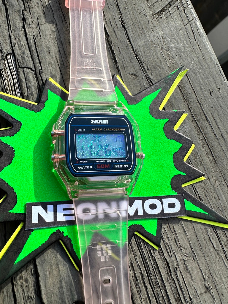 Pink Holo Watch - Rainbow Holographic Star Field - Clear Jelly SKMEI Digital Watch