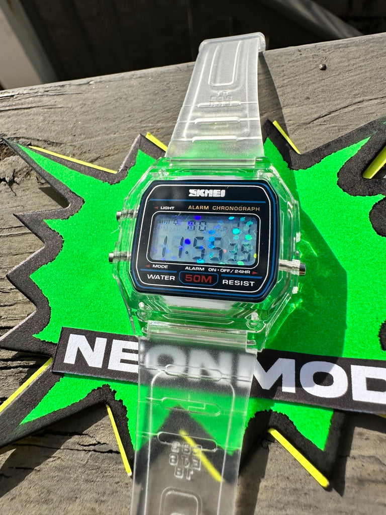 Clear Jelly SKMEI Digital Watch - Transparent Holo Watch - Rainbow Holographic Glitter Dots