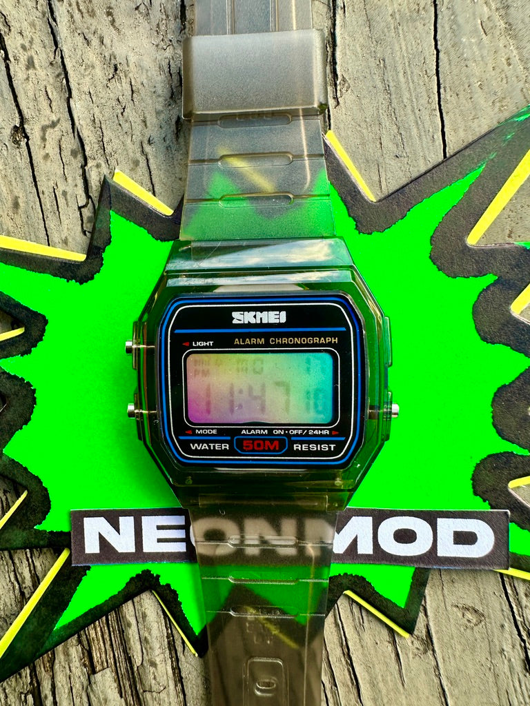 Black Transparent Digital Watch – Rainbow Holographic Full Screen Mod - SKMEI