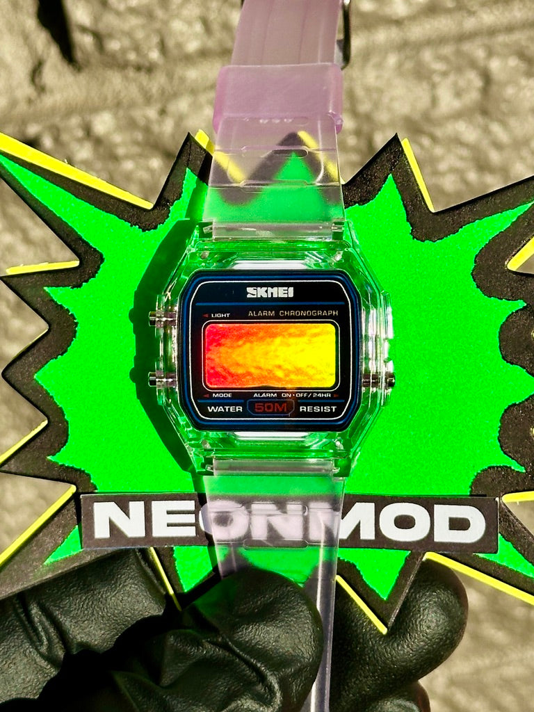 Purple Transparent Digital Watch – Rainbow Holographic Full Screen Mod - SKMEI