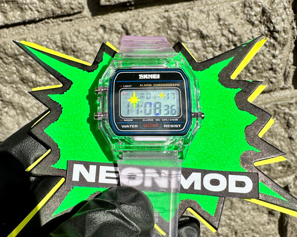 Purple Holo Watch - Rainbow Holographic Star Burst - Clear SKMEI Digital Watch