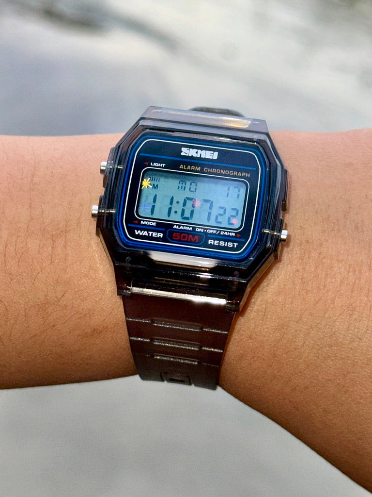 Holographic Digital Watch Star Burst - Black Transparent Jelly Watch - SKMEI Glitter Holo Mod