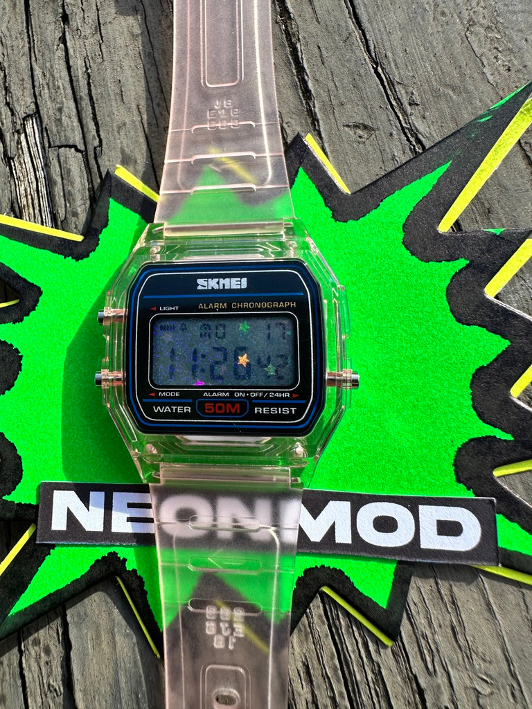 Pink Holo Watch - Rainbow Holographic Star Field - Clear Jelly SKMEI Digital Watch