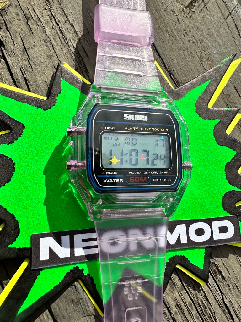 Purple Holo Watch - Rainbow Holographic Star Burst - Clear SKMEI Digital Watch