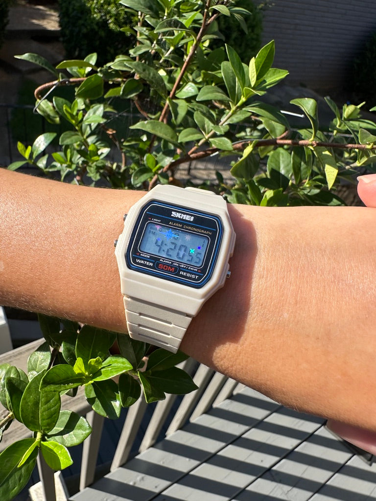 Retro Beige Starburst Skmei Digital Watch - Rainbow Holo Mod