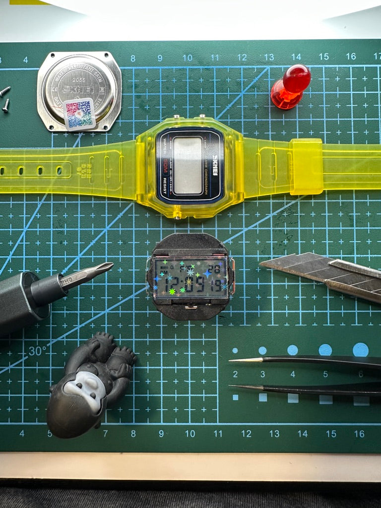 Yellow Starburst Skmei Digital Watch - Rainbow Holo Mod