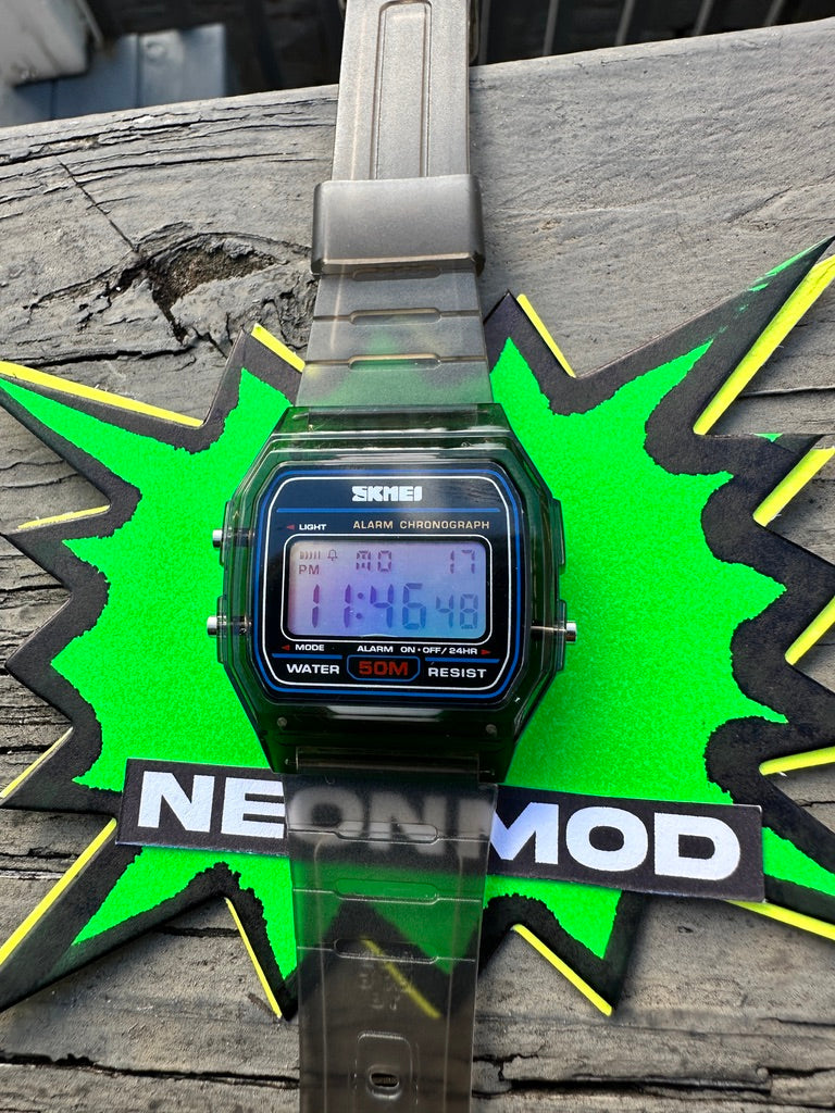 Black Transparent Digital Watch – Rainbow Holographic Full Screen Mod - SKMEI