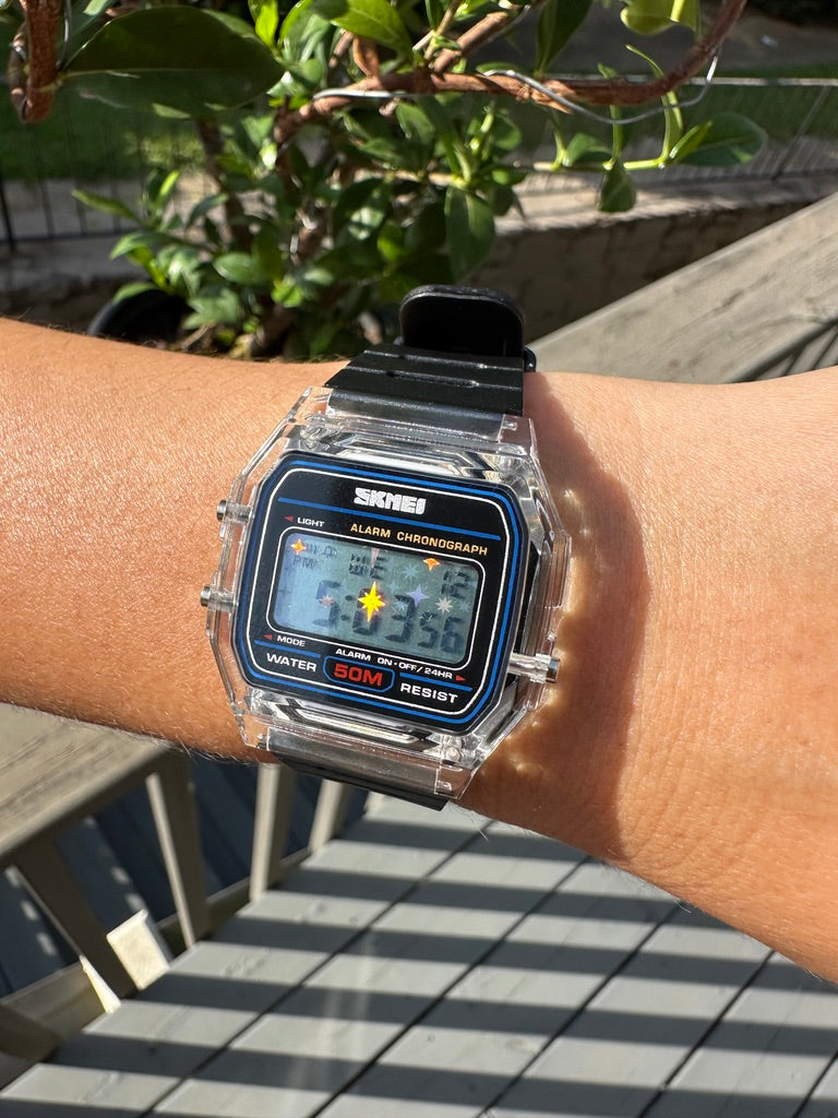 Midnight Ice Starburst Skmei Digital Watch - Rainbow Holo Mod - Clear and Black