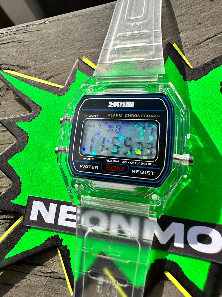 Clear Jelly SKMEI Digital Watch - Transparent Holo Watch - Rainbow Holographic Glitter Dots