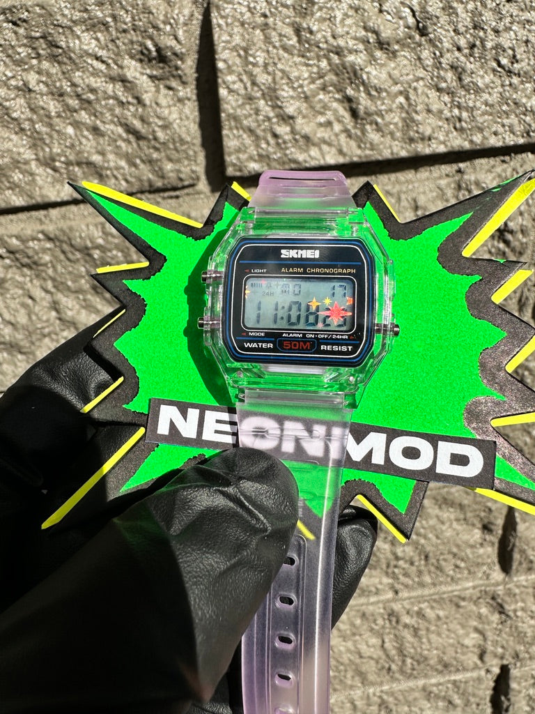 Purple Holo Watch - Rainbow Holographic Star Burst - Clear SKMEI Digital Watch