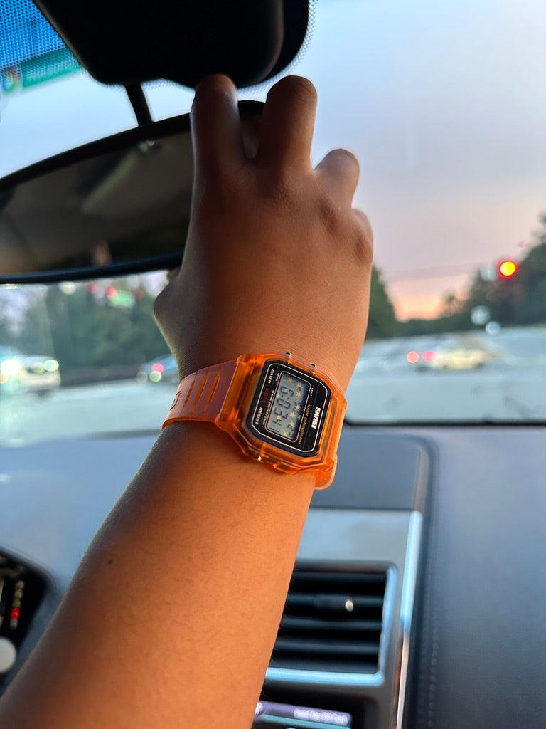 Tangerine Star Field Holo Digital Watch Mod