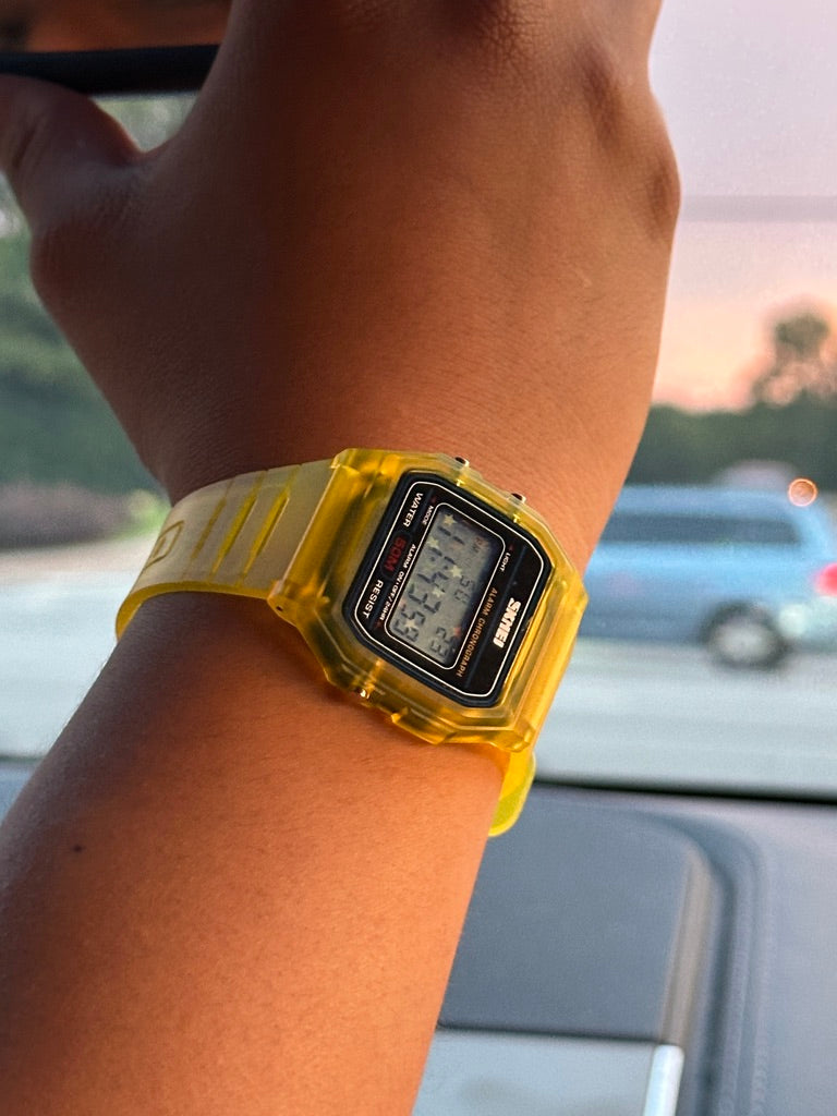 Yellow Star Field Skmei Digital Watch - Rainbow Holo Mod