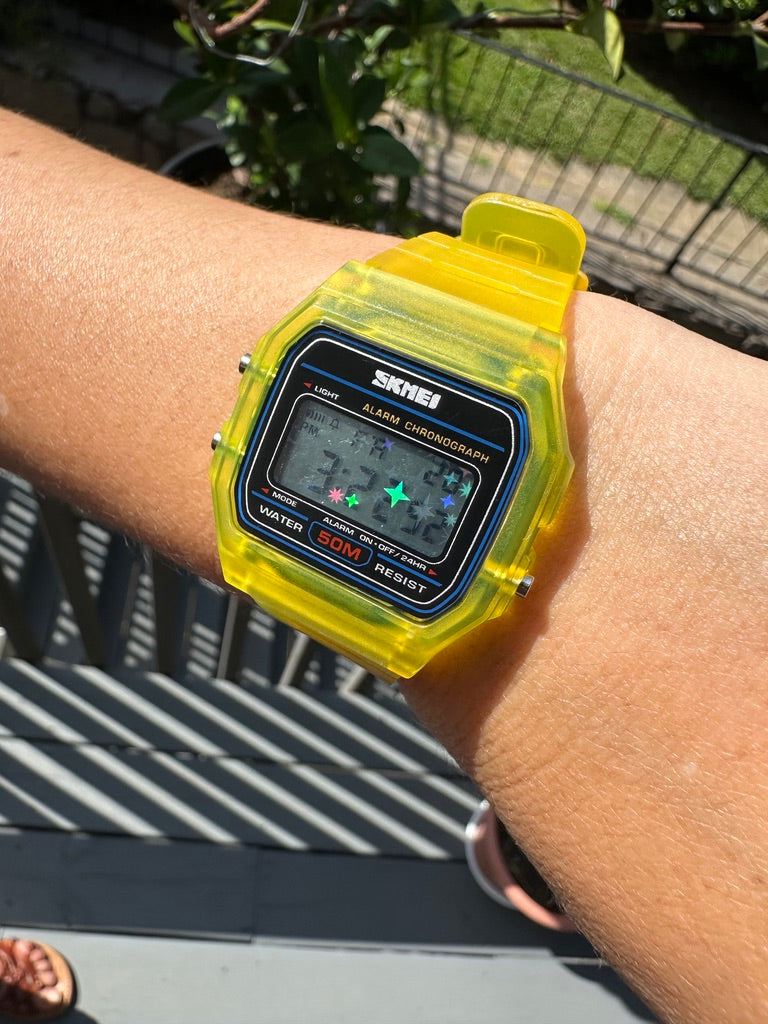 Yellow Starburst Skmei Digital Watch - Rainbow Holo Mod