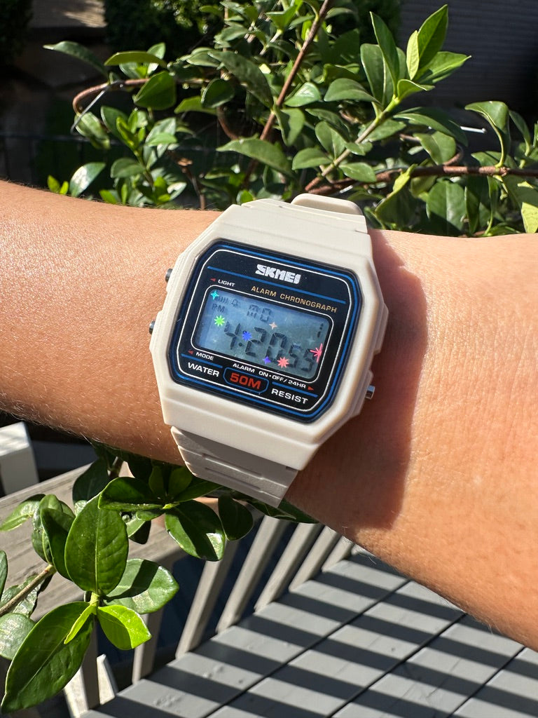 Retro Beige Starburst Skmei Digital Watch - Rainbow Holo Mod