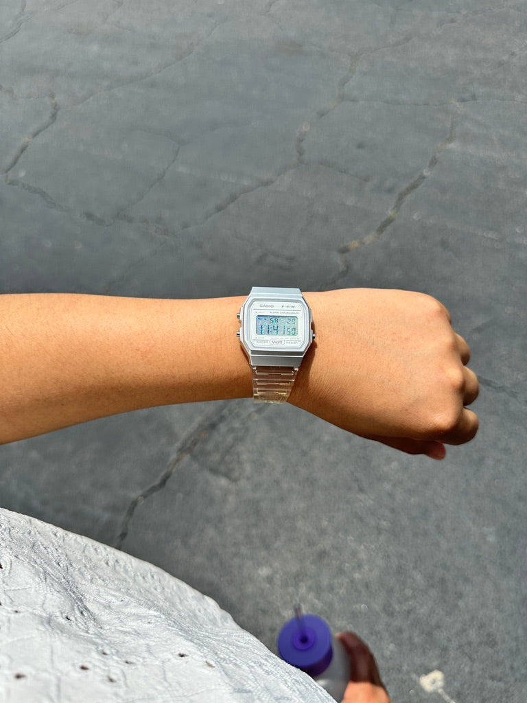 CASIO F-91W Glitter Holo Mod - Holographic Digital Watch Star Field - Clear Transparent Jelly Watch