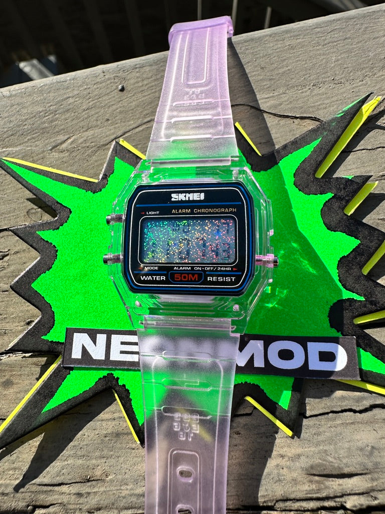 Purple Holo Watch - Rainbow Holographic Star Field - Clear SKMEI Digital Watch