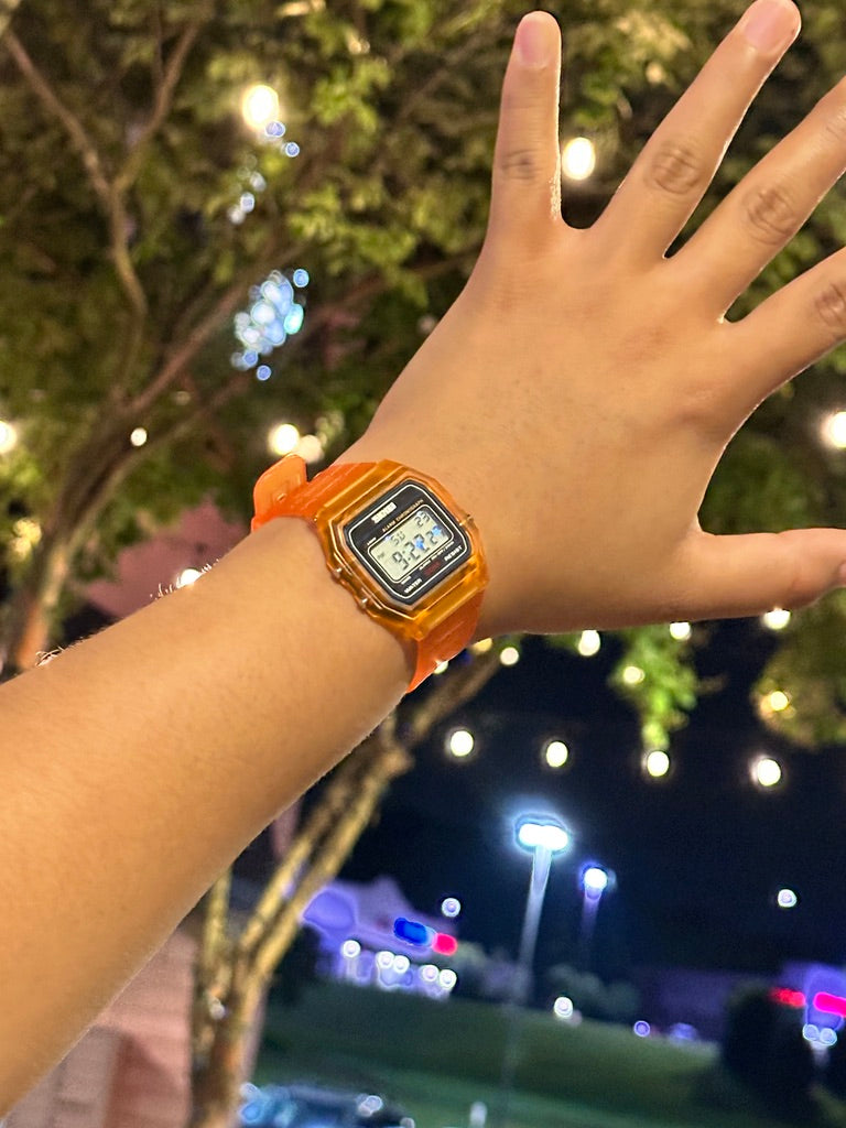 Tangerine Star Field Holo Digital Watch Mod
