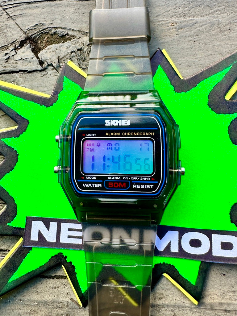 Black Transparent Digital Watch – Rainbow Holographic Full Screen Mod - SKMEI