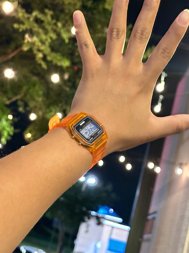 Tangerine Star Field Holo Digital Watch Mod