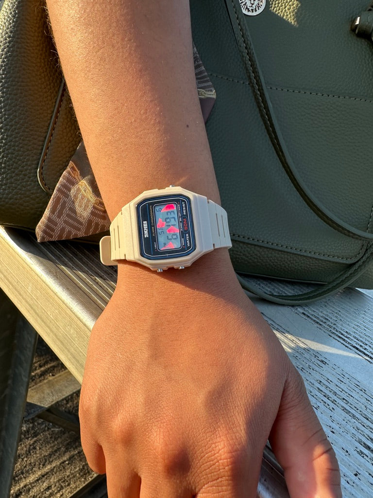 Skmei Digital Watch Retro Beige Shattered / Full Screen Holo Mod