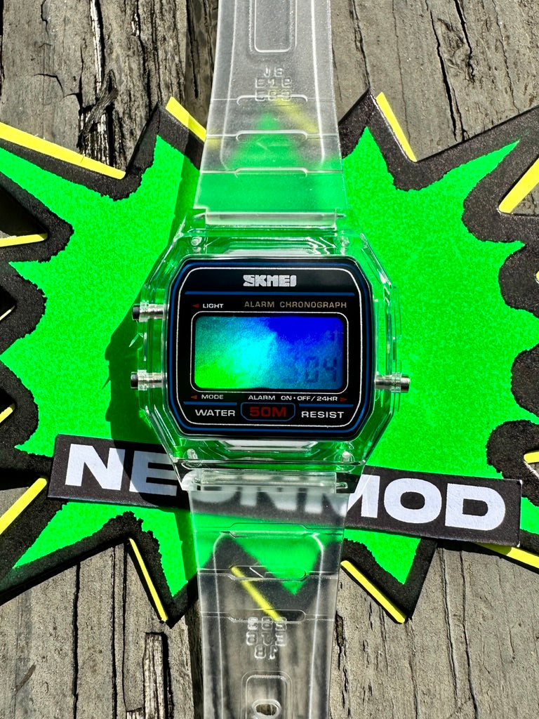 Clear Digital Watch – Rainbow Holographic Full Screen Mod
