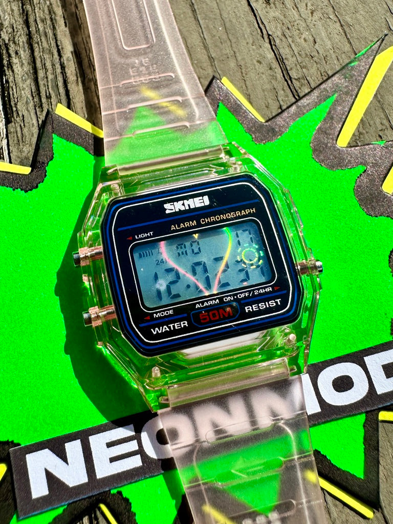 Pink Holo Watch - Rainbow Holographic Heart - Clear SKMEI Digital Watch