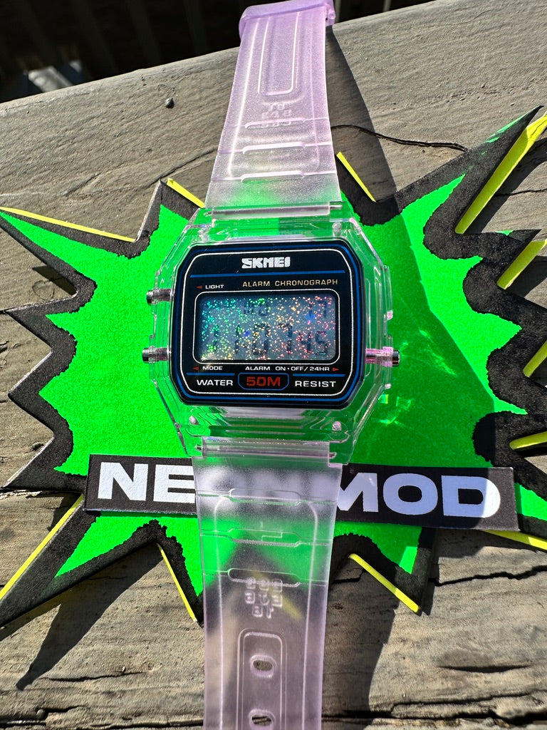Purple Holo Watch - Rainbow Holographic Star Field - Clear SKMEI Digital Watch