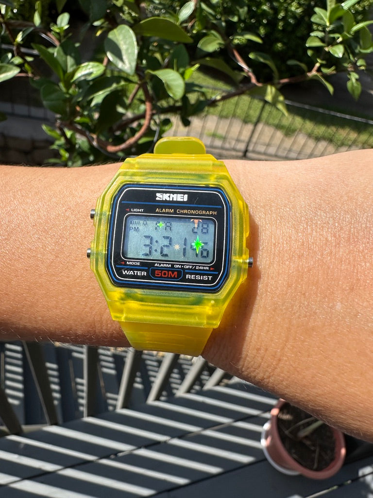 Yellow Starburst Skmei Digital Watch - Rainbow Holo Mod