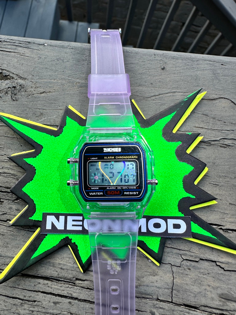 Purple Holo Watch - Rainbow Holographic Heart - Clear SKMEI Digital Watch