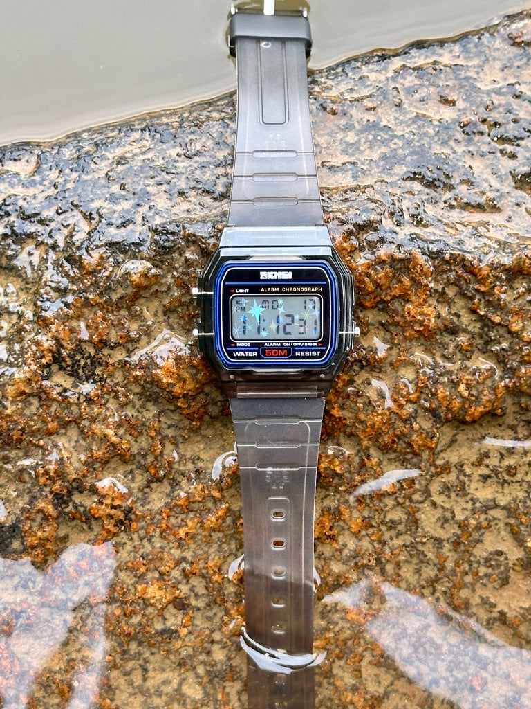 Holographic Digital Watch Star Burst - Black Transparent Jelly Watch - SKMEI Glitter Holo Mod