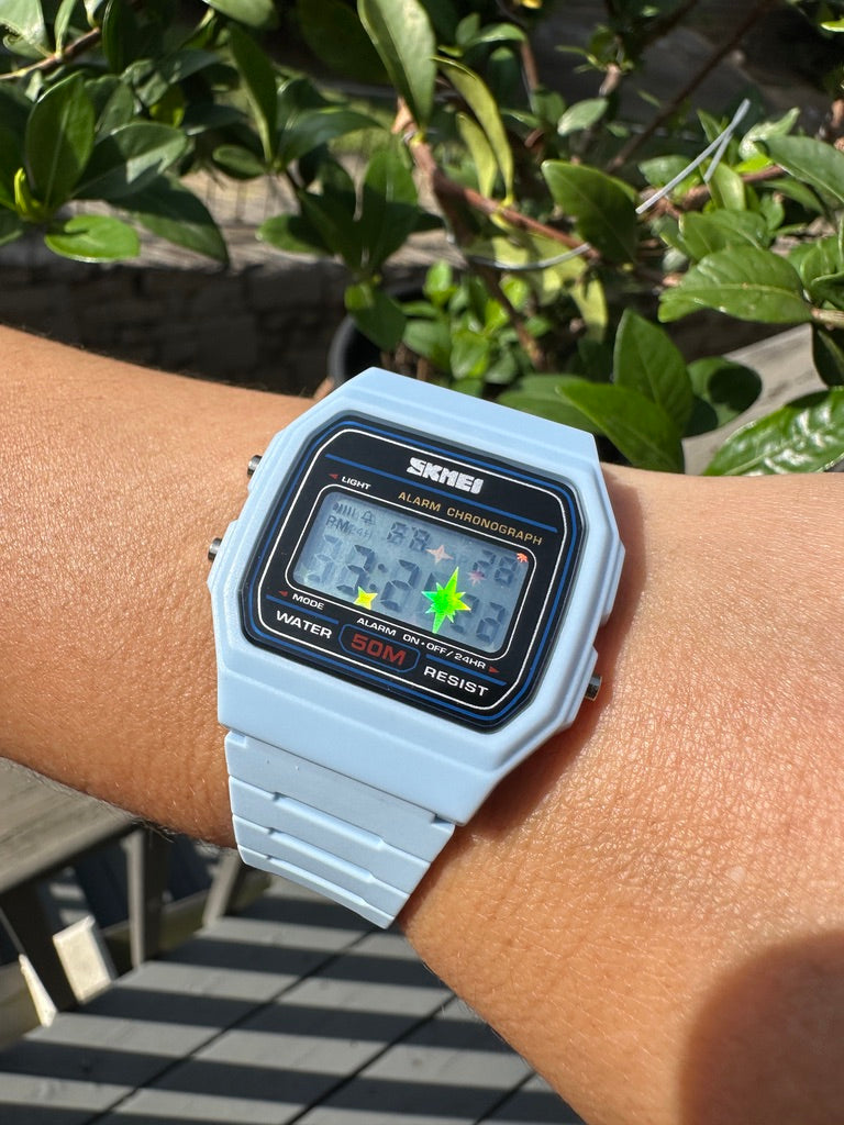 Pastel Dream Blue Starburst Skmei Digital Watch - Rainbow Holo Mod