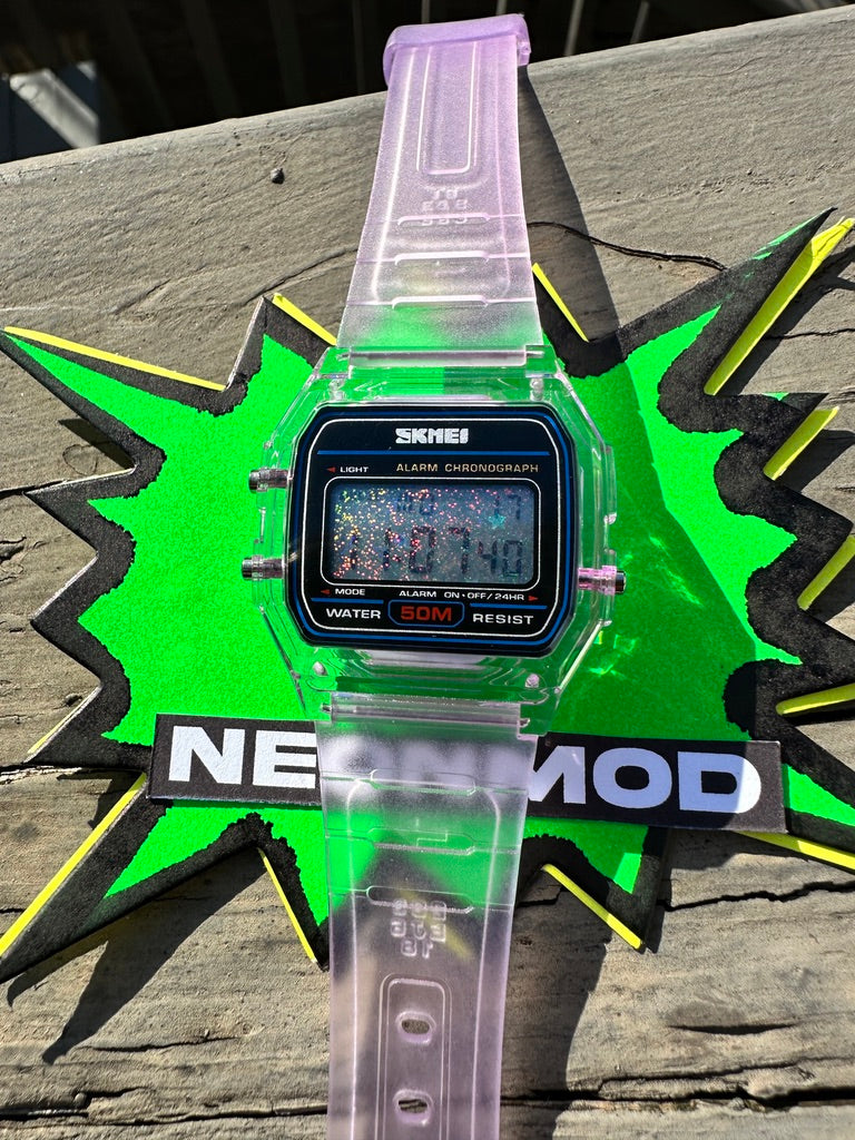 Purple Holo Watch - Rainbow Holographic Star Field - Clear SKMEI Digital Watch