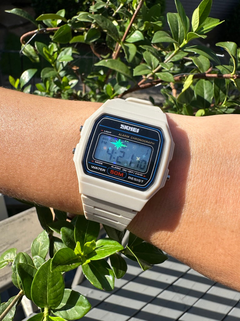 Retro Beige Starburst Skmei Digital Watch - Rainbow Holo Mod