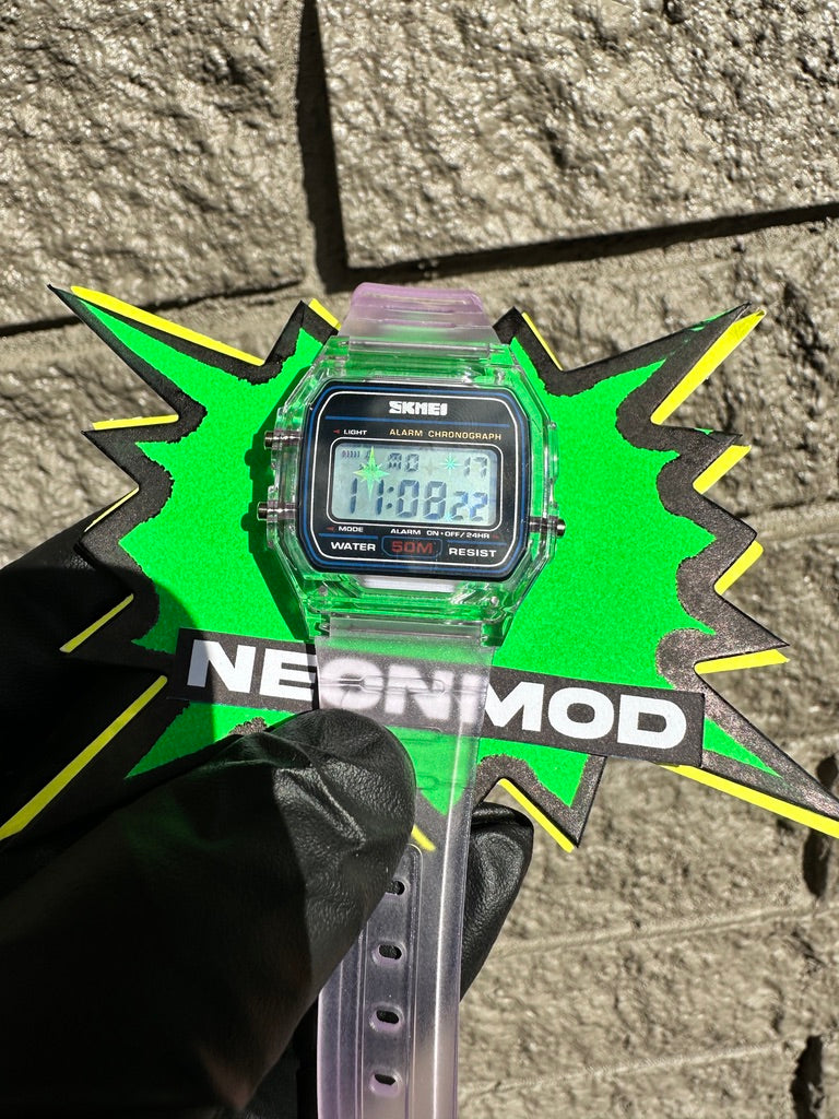 Purple Holo Watch - Rainbow Holographic Star Burst - Clear SKMEI Digital Watch