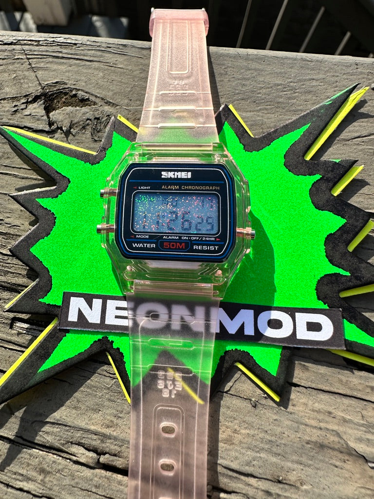 Pink Holo Watch - Rainbow Holographic Star Field - Clear Jelly SKMEI Digital Watch