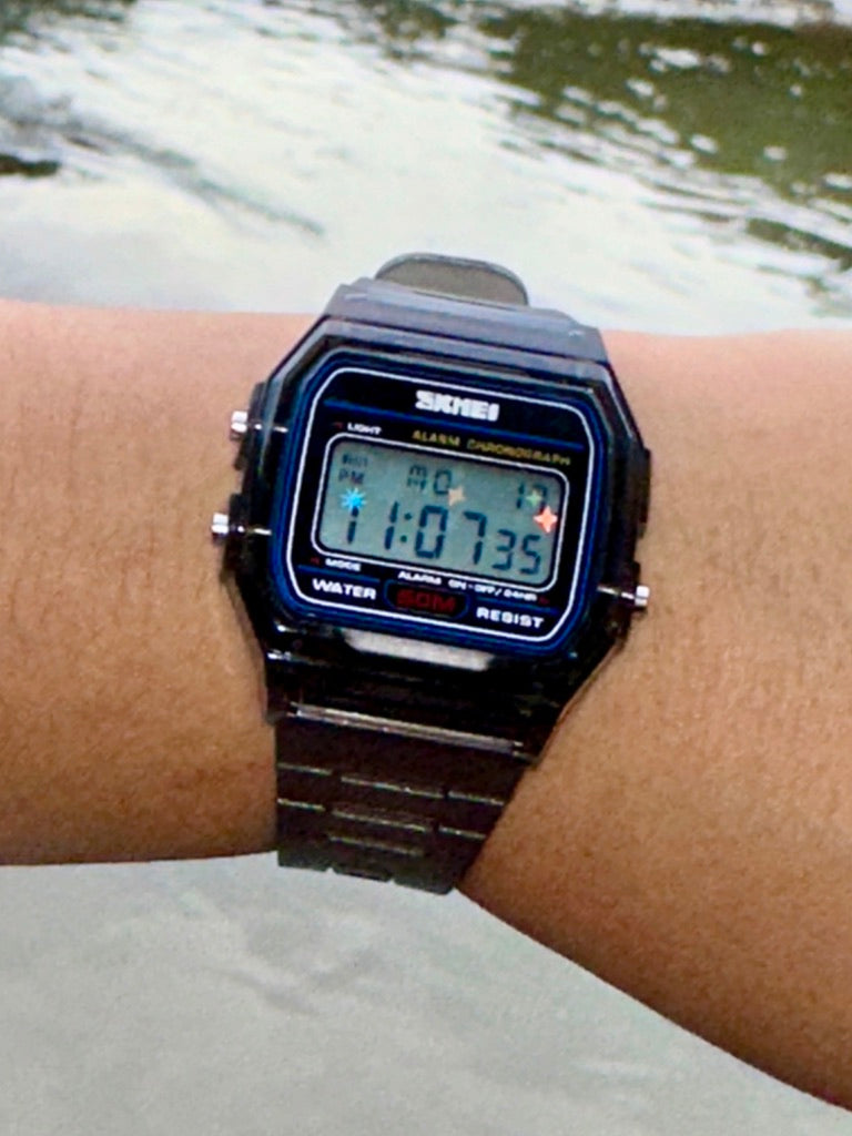 Holographic Digital Watch Star Burst - Black Transparent Jelly Watch - SKMEI Glitter Holo Mod